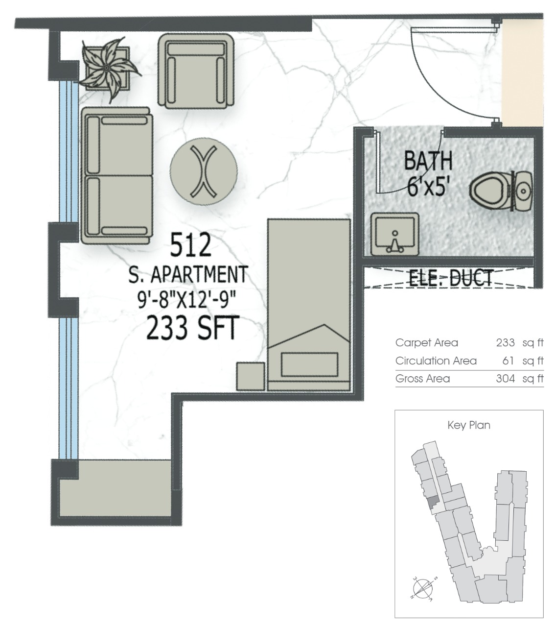 One Bed Layout in 7 Canal Residence