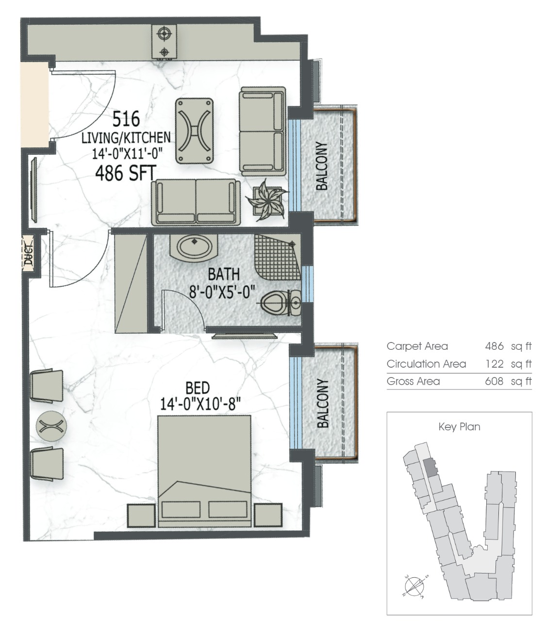 1 Bed Apartment Layout 7 Canal Residency