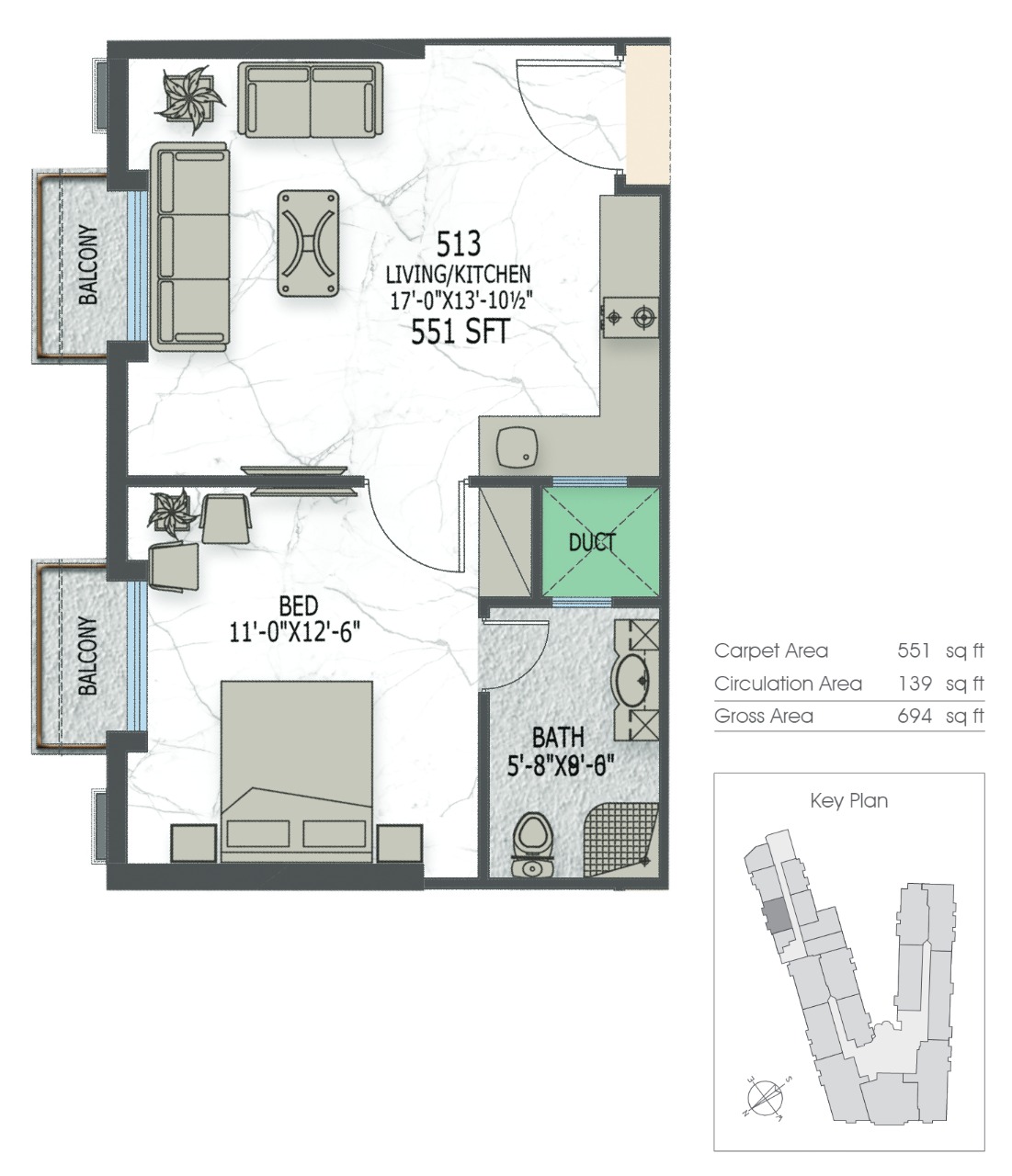 1 Bed Apartment Layout 7 Canal Residence North