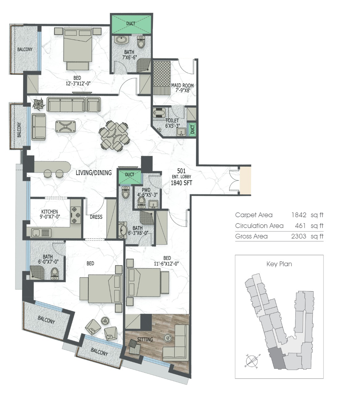 3 Bed Apartment Layout 7 Canal Residence West North