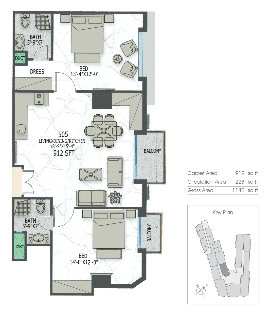 2 Bed Apartment Layout 7 Canal Residence South