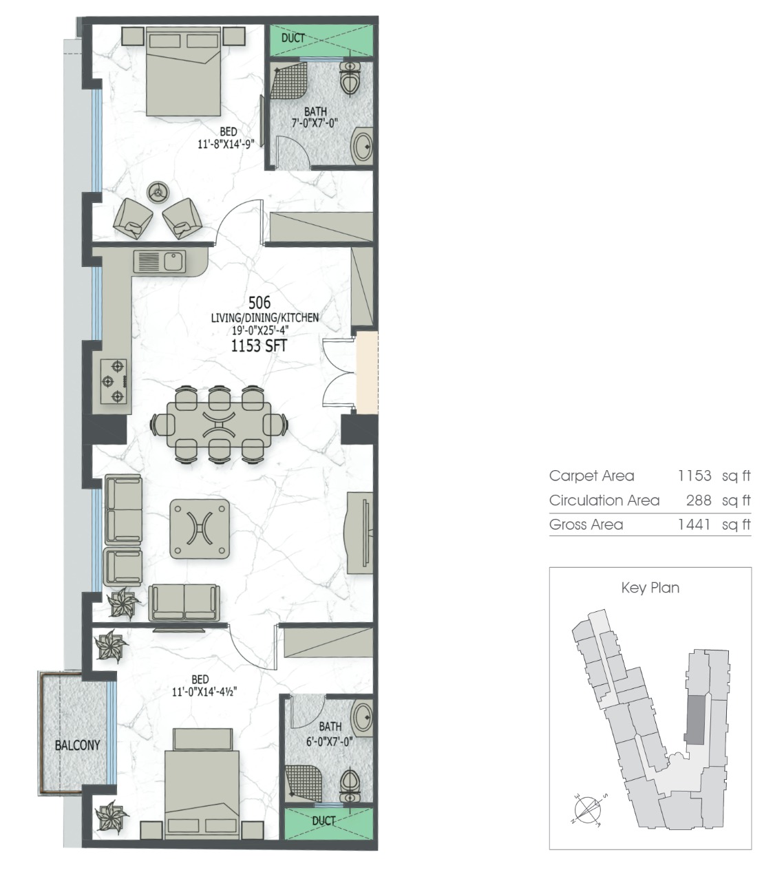 7 Canal Residence Apartments 2 Bed Layout